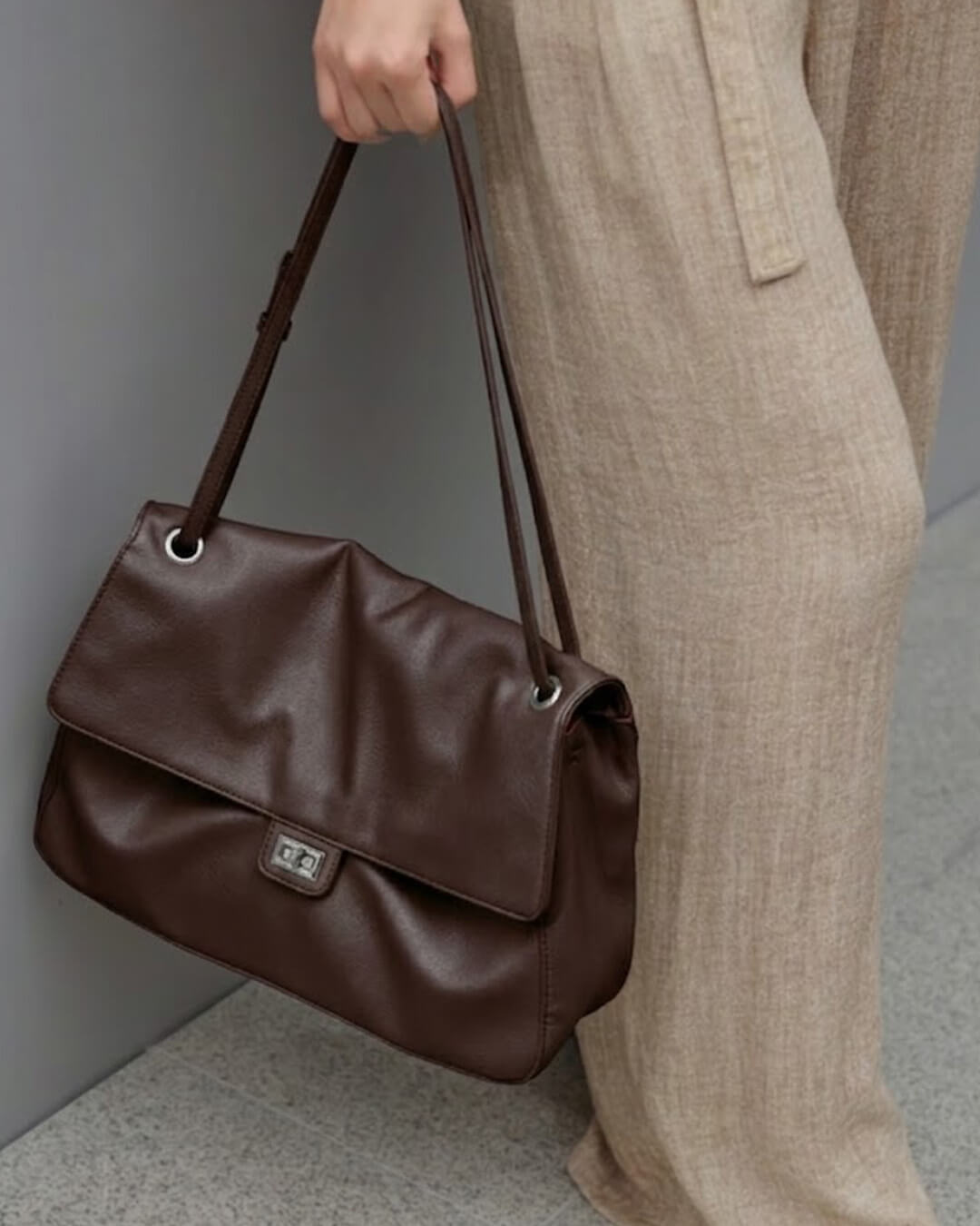 Leather Flap Maxi Shoulder Bag