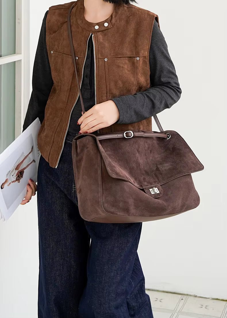 Frosted Cowhide Retro Tote Bag