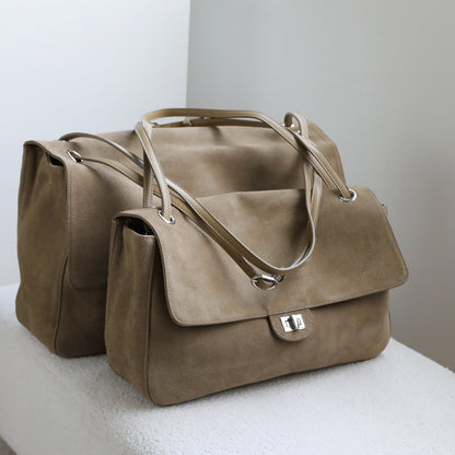 Frosted Cowhide Retro Tote Bag