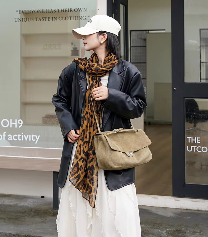 Frosted Cowhide Retro Tote Bag