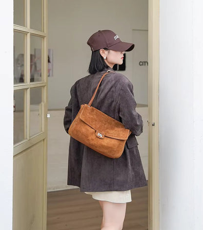Frosted Cowhide Retro Tote Bag