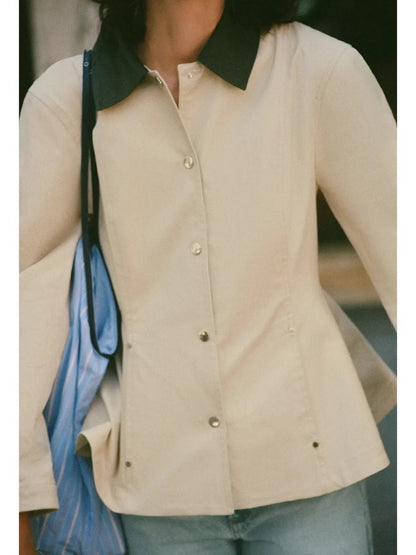 Contrast Collar Peplum Jacket