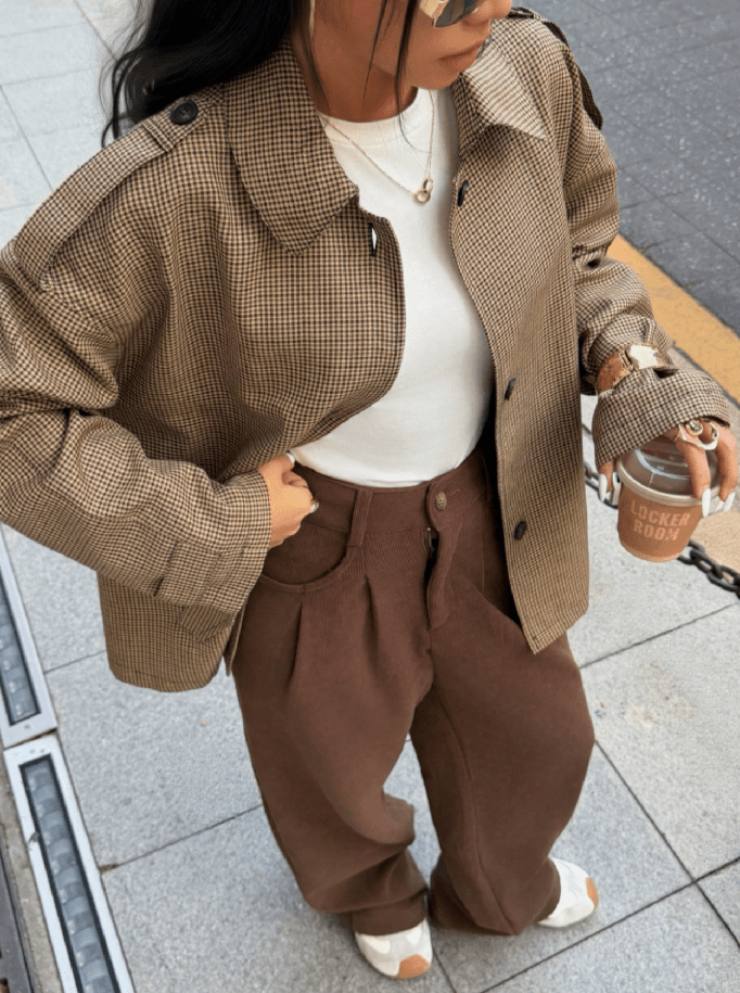 Classic Houndstooth Lace-Up Blazer