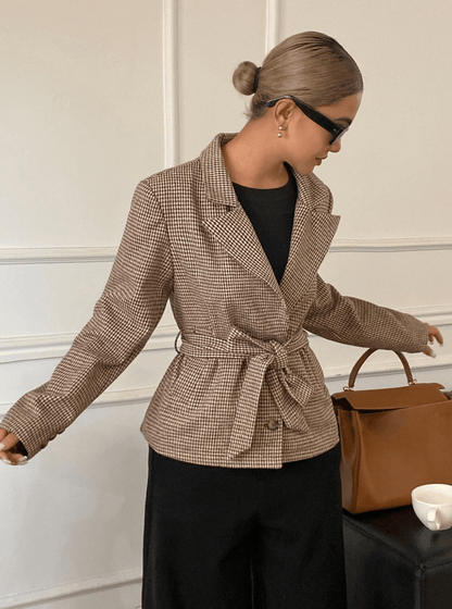 Classic Houndstooth Lace-Up Blazer