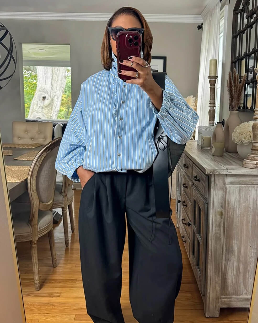 Long Sleeve Stripe High Neck Shirt