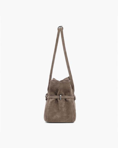 Faux Suede Belted Tote Bag