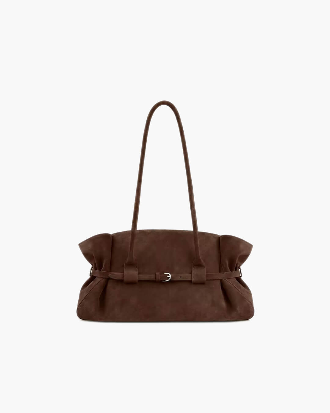 Faux Suede Belted Tote Bag