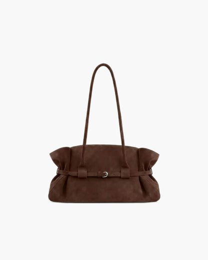 Faux Suede Belted Tote Bag