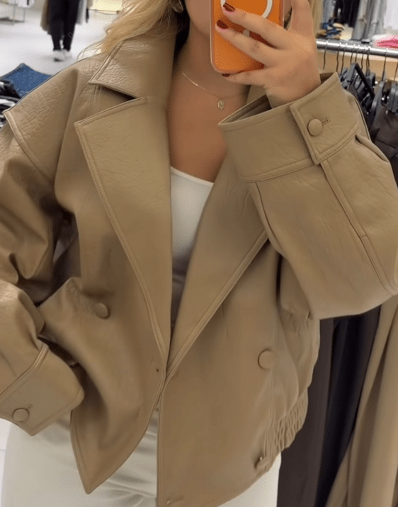 Classic Double Breasted Faux Leather Coat