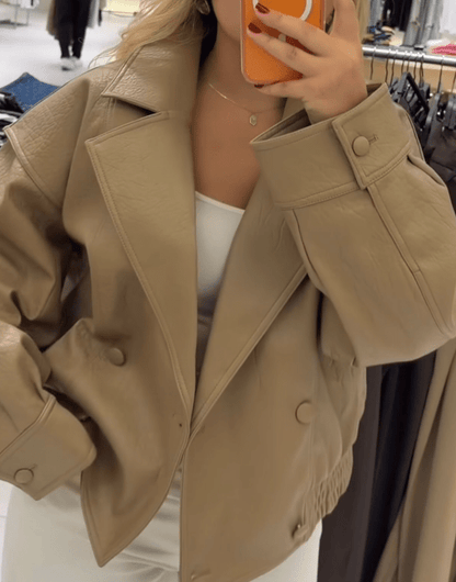 Classic Double Breasted Faux Leather Coat