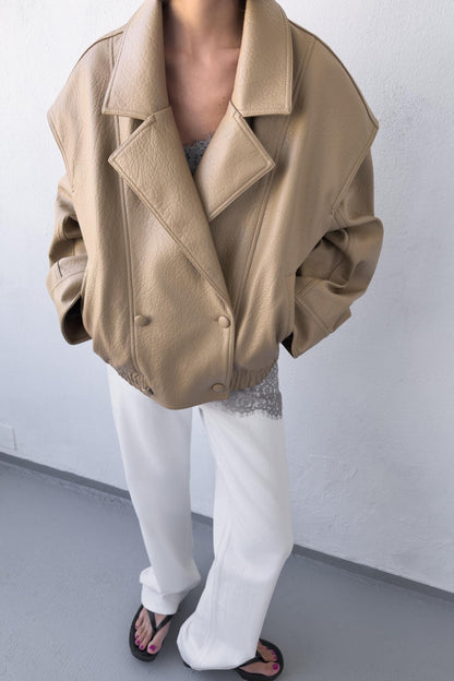 Classic Double Breasted Faux Leather Coat