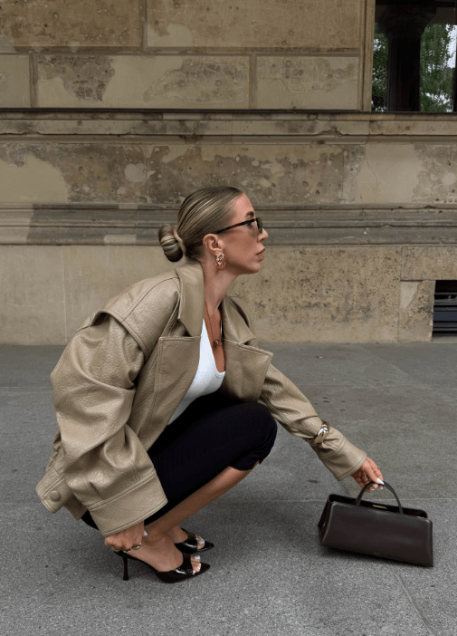 Classic Double Breasted Faux Leather Coat