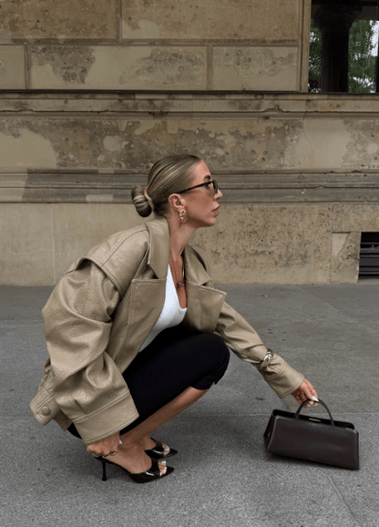 Classic Double Breasted Faux Leather Coat