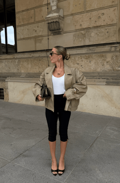 Classic Double Breasted Faux Leather Coat