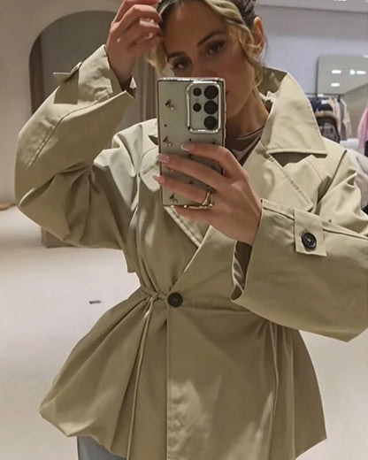 Lapel Collar Drawstring Trench Coat