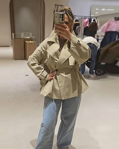 Lapel Collar Drawstring Trench Coat