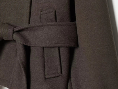 Double Breasted Belted Stand Collar Coat