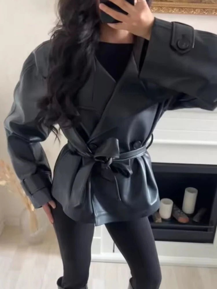 Sandra Faux Leather Lace-Up Trench