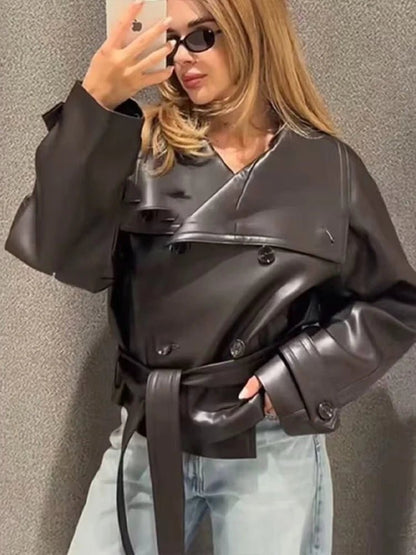 Sandra Faux Leather Lace-Up Trench