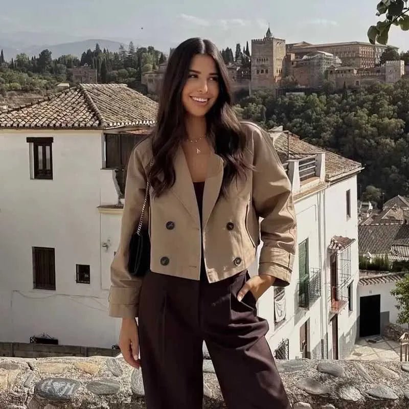 Cropped Double Breasted Trench Coat