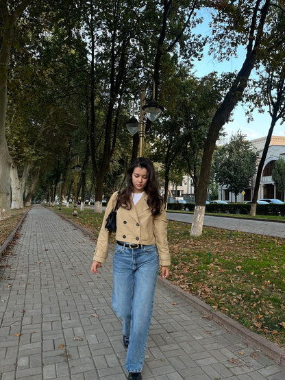 Cropped Double Breasted Trench Coat