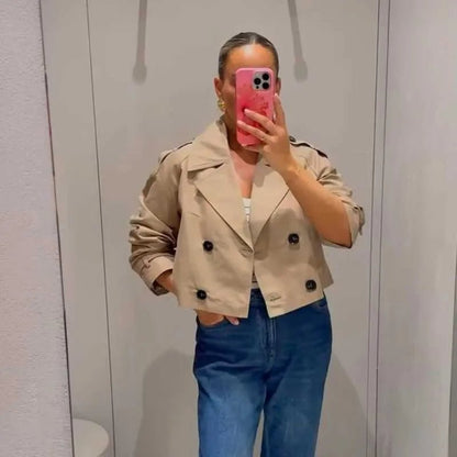 Cropped Double Breasted Trench Coat