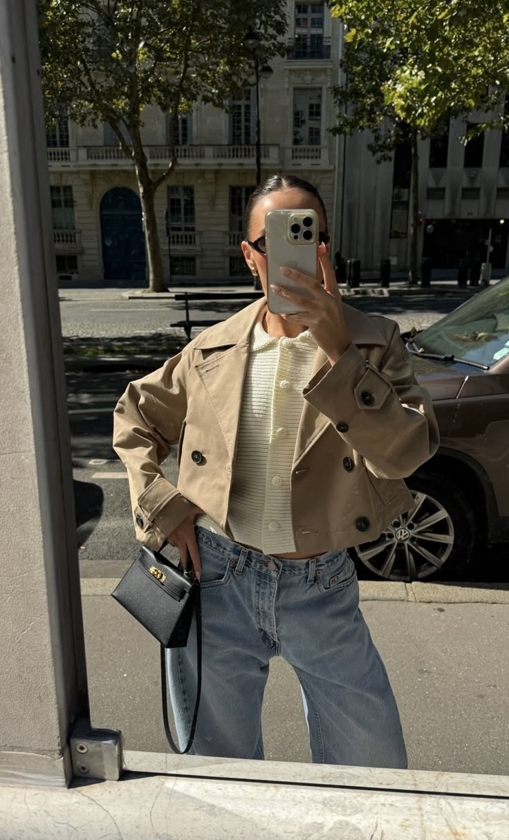 Cropped Double Breasted Trench Coat