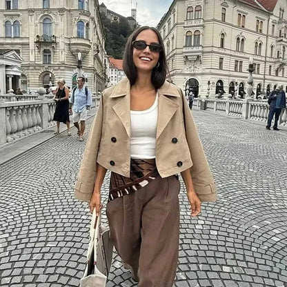 Cropped Double Breasted Trench Coat