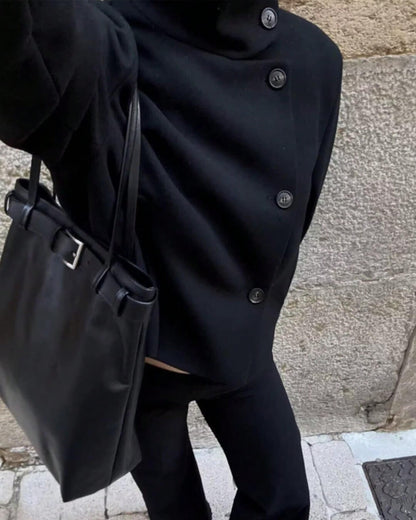 Rose Buckle Stand Collar Coat