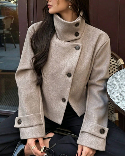 Rose Buckle Stand Collar Coat