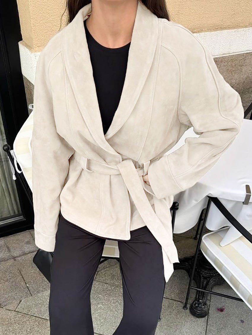 Belted Faux Suede Trench Coat