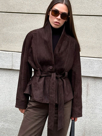 Belted Faux Suede Trench Coat
