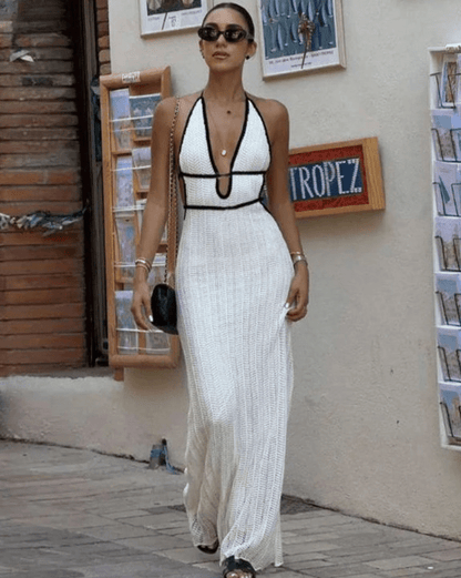 Stilvolles schnürbares Halter-Maxikleid