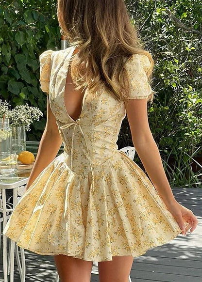 Stylish Pleated V-Neck Mini Dress