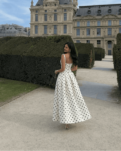 Klassisches Polka-Dot Midi-Kleid mit quadratischem Ausschnitt