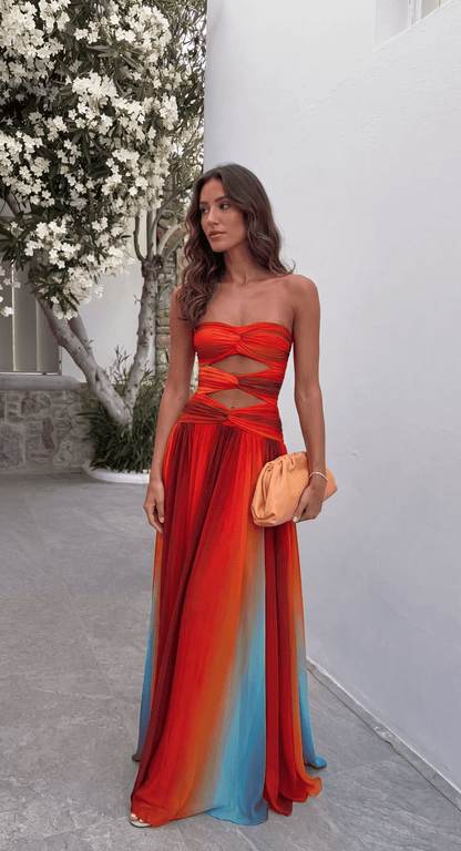 Trägerloses Maxi-Kleid mit vorderem Knoten
