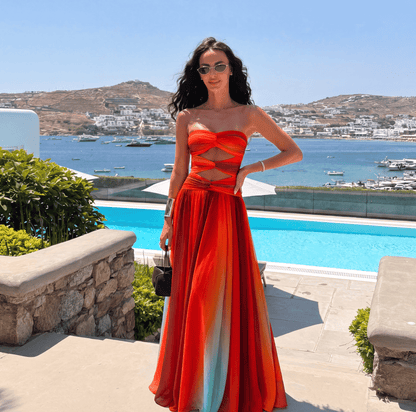 Trägerloses Maxi-Kleid mit vorderem Knoten