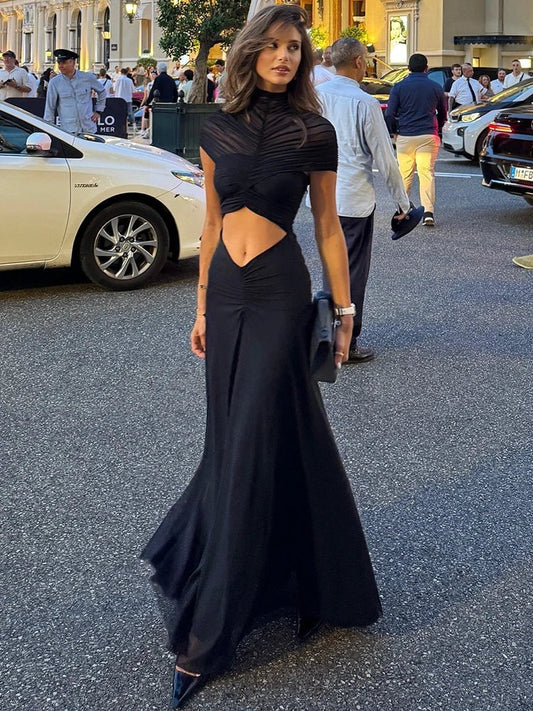Rüschentaille Cut-out Bodycon Maxikleid