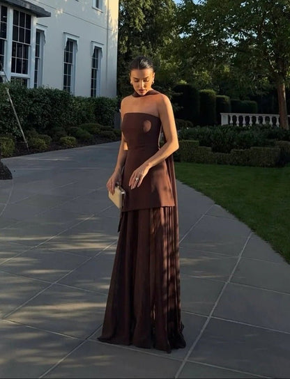 Asymmetric Sheer Maxi Dress with Scarf