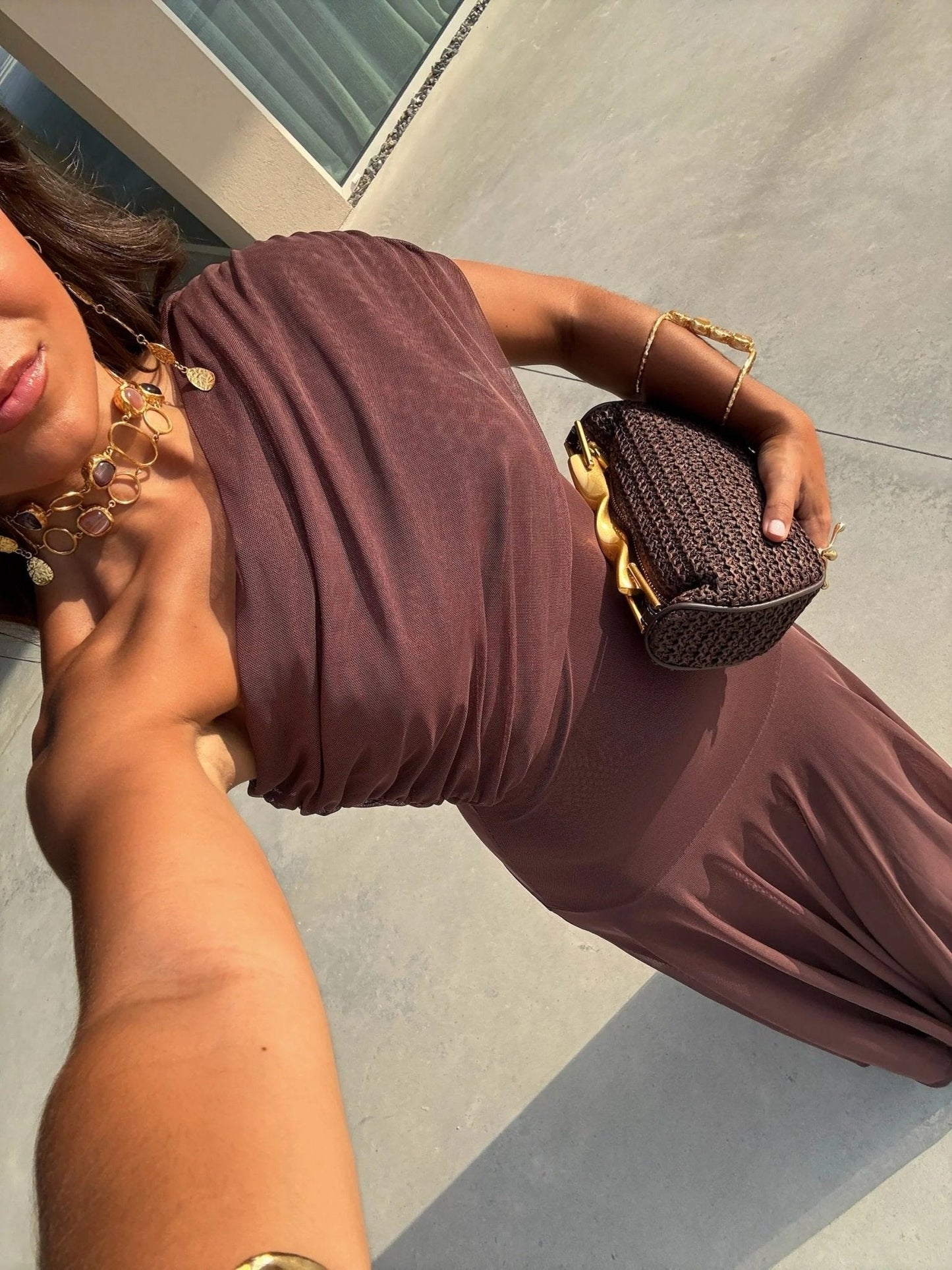 Asymmetric Off-Shoulder Ruched Maxi Dress