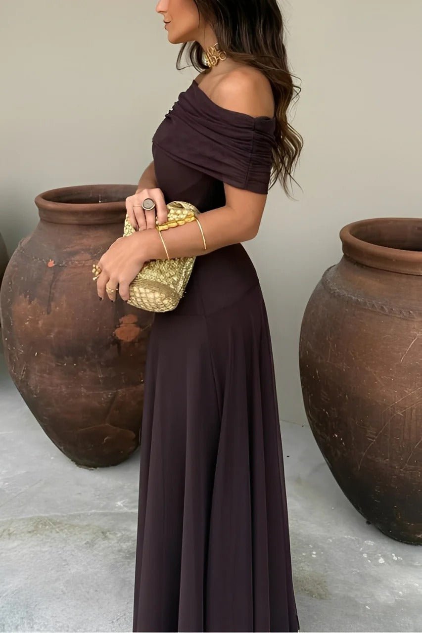 Asymmetric Off-Shoulder Ruched Maxi Dress