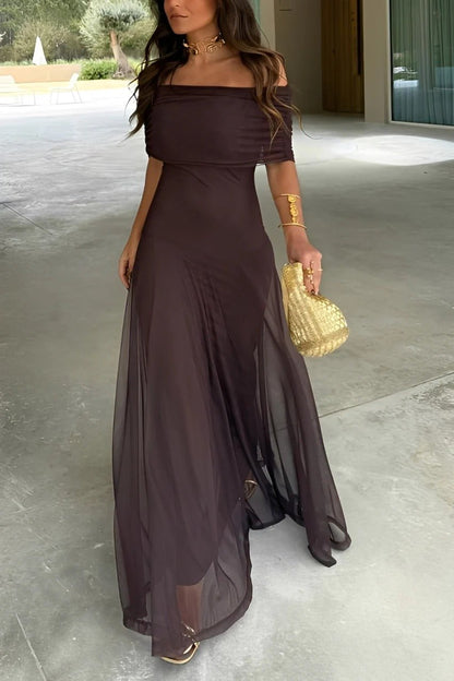 Asymmetric Off-Shoulder Ruched Maxi Dress