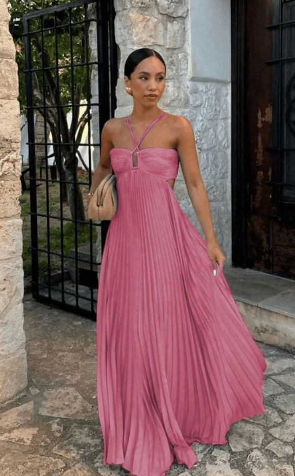 Amanda Neckholder plissiertes Maxikleid