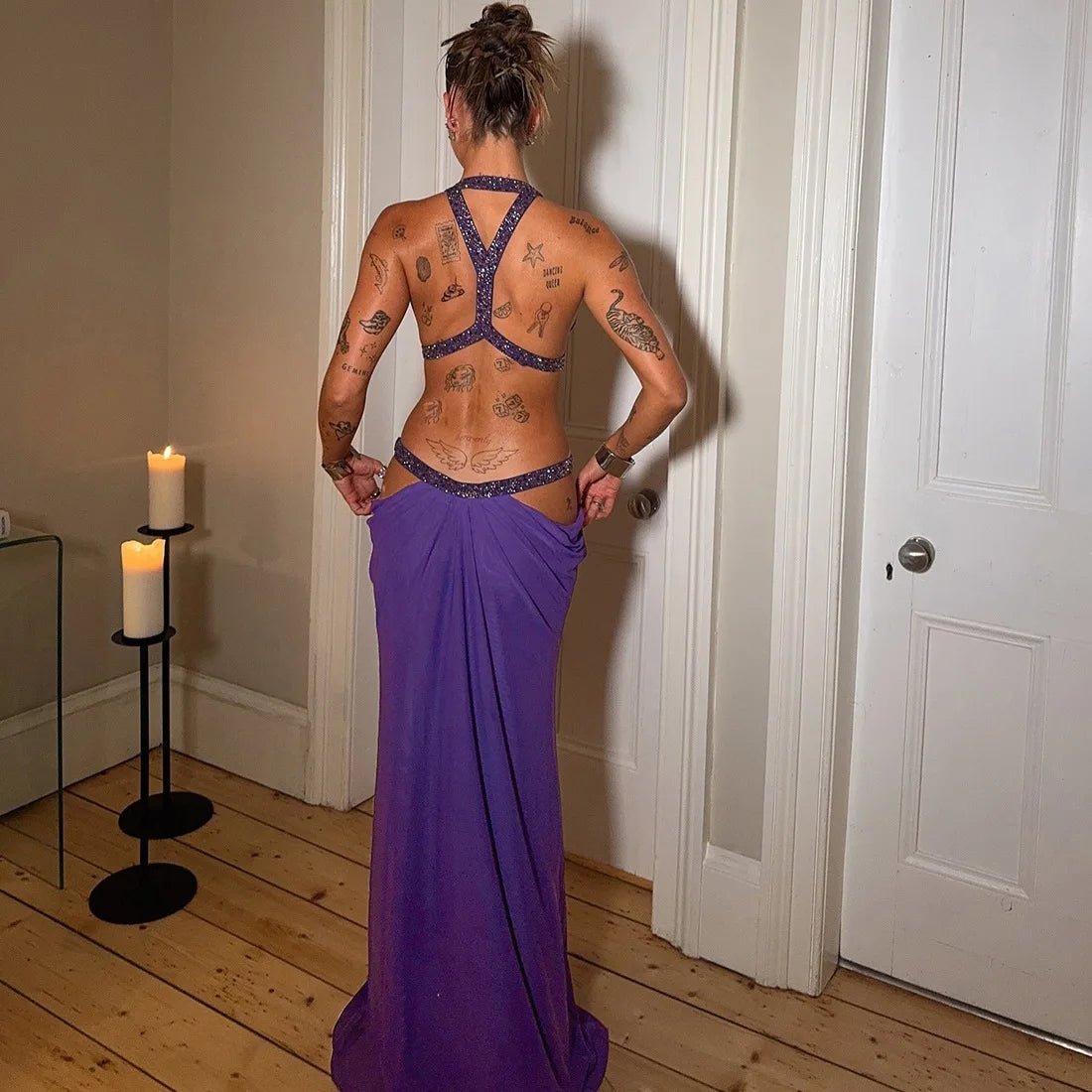Nadia Halter Backless Ruched Maxi Dress