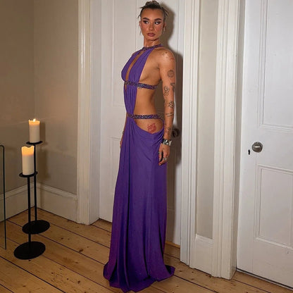 Nadia Halter Backless Ruched Maxi Dress