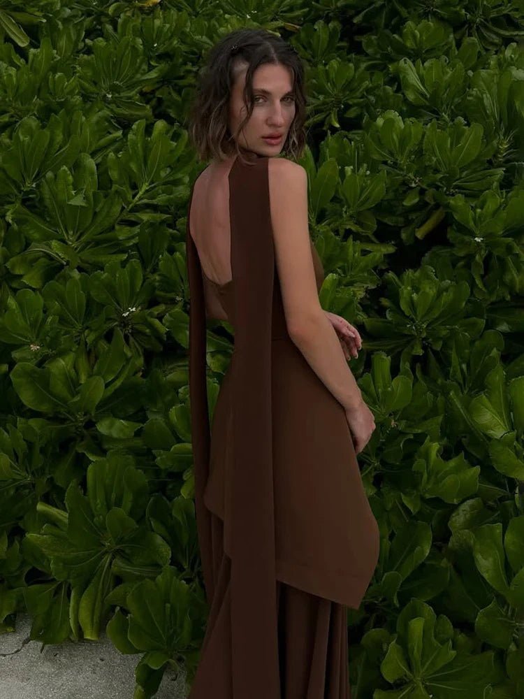 Strapless High Slit Maxi Dress with Scarf