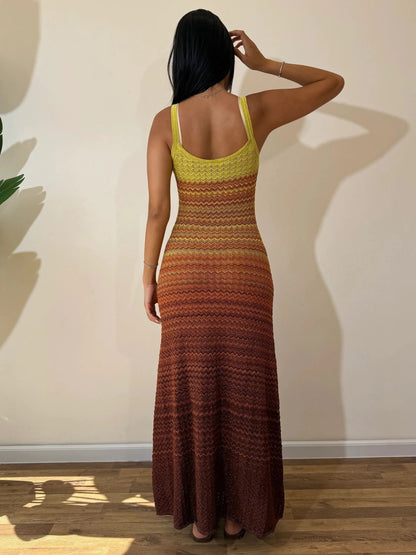 Gradient Häkelstrick Maxi-Kleid