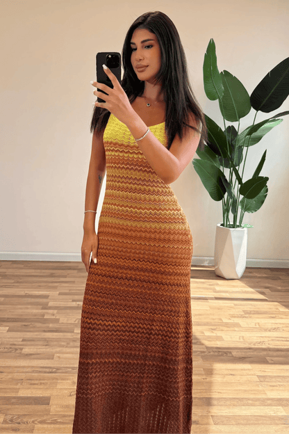 Gradient Häkelstrick Maxi-Kleid