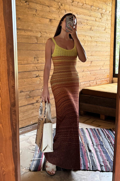 Gradient Häkelstrick Maxi-Kleid