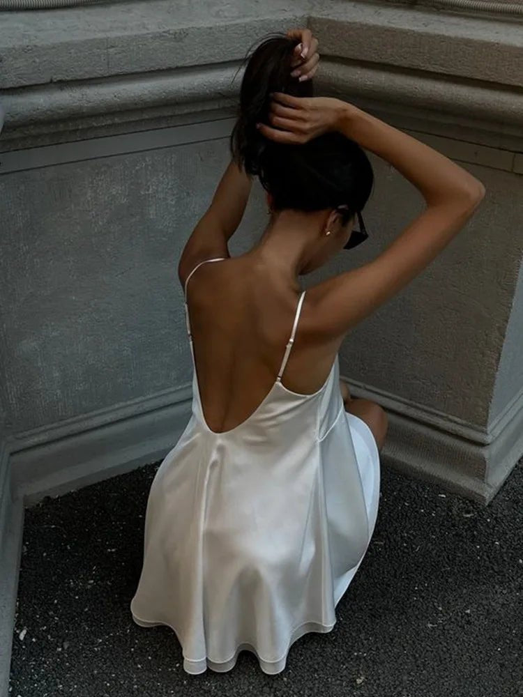 Vestito Cami Corto in Seta Sintetica senza Maniche